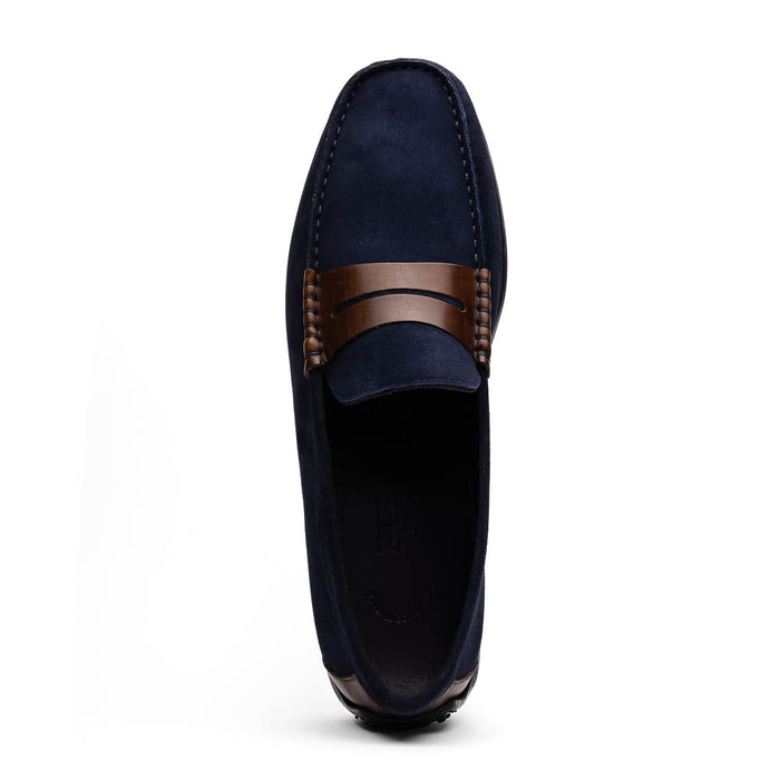 Zelli Monza Suede and Hand-Burnished Calfskin Driving Loafers in Navy