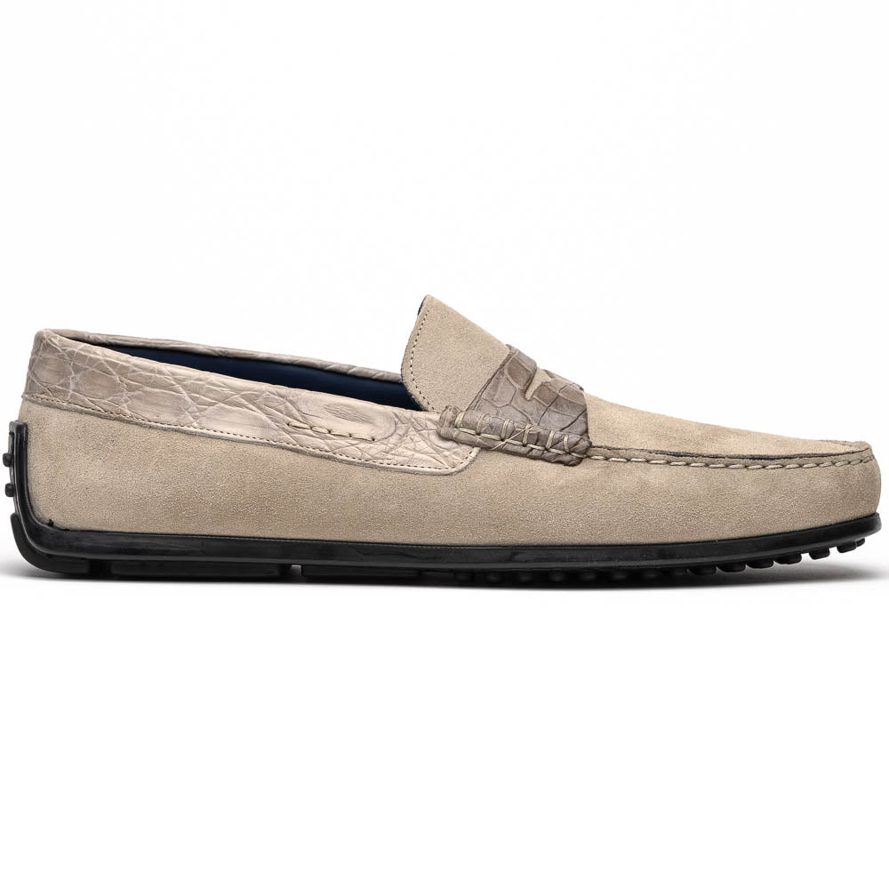 9 Zelli Monza Suede & Crocodile Driving Shoes Sand (31-160-SND)