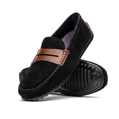 Zelli Monza Suede & Calfskin Driving Loafers in Black / Chestnut