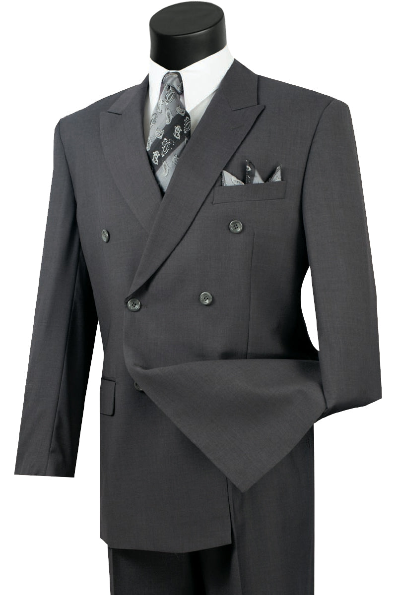 Mens Classic Wool Feel Double Breasted Suit in Heather Grey - Image 2