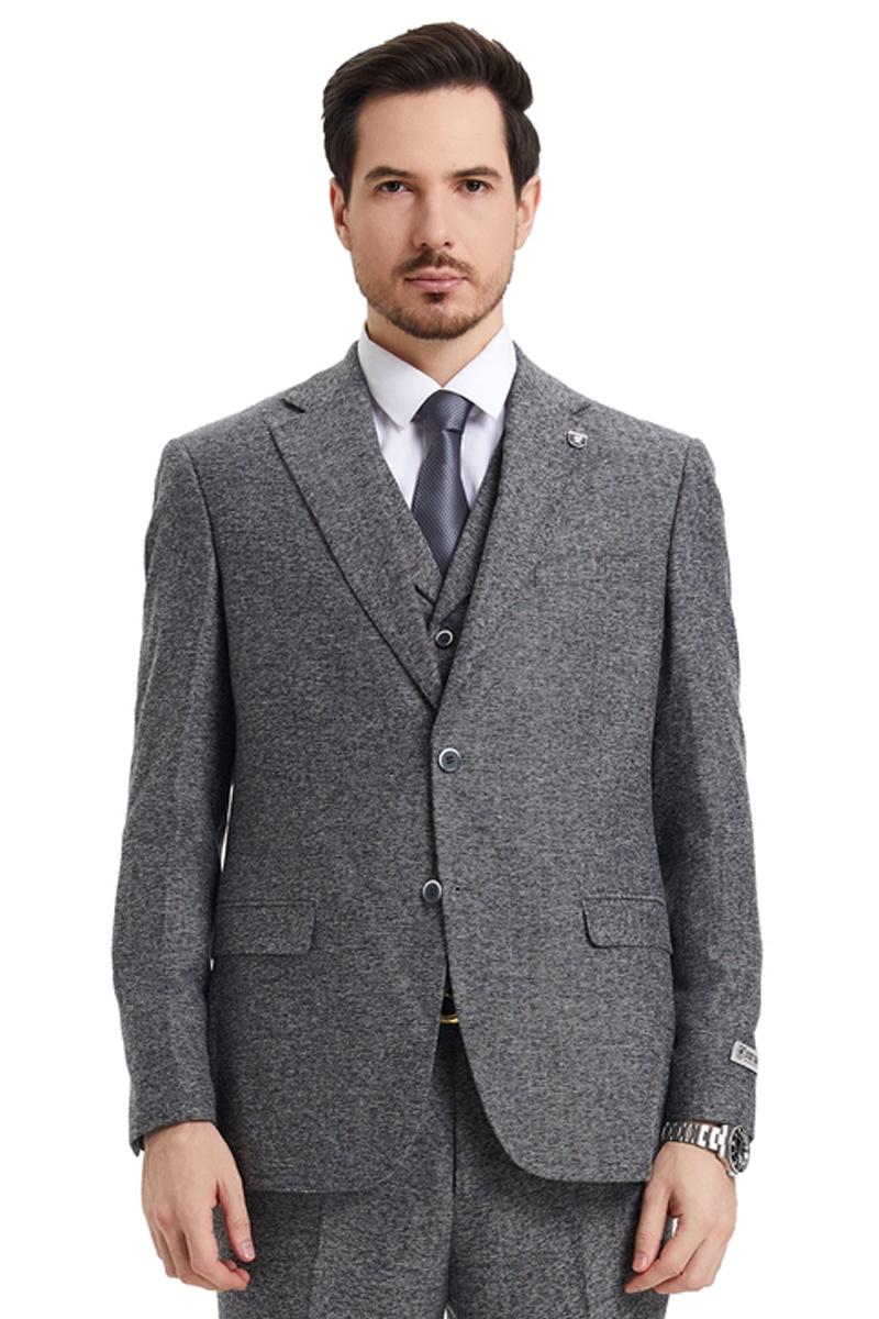 Men's Stacy Adams Vested Vintage Herringbone Tweed Suit in Grey - Image 2