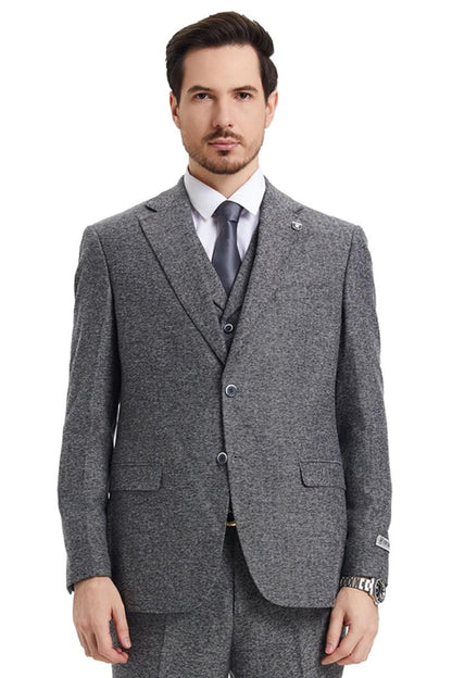 Men's Stacy Adams Vested Vintage Herringbone Tweed Suit in Grey - Image 2