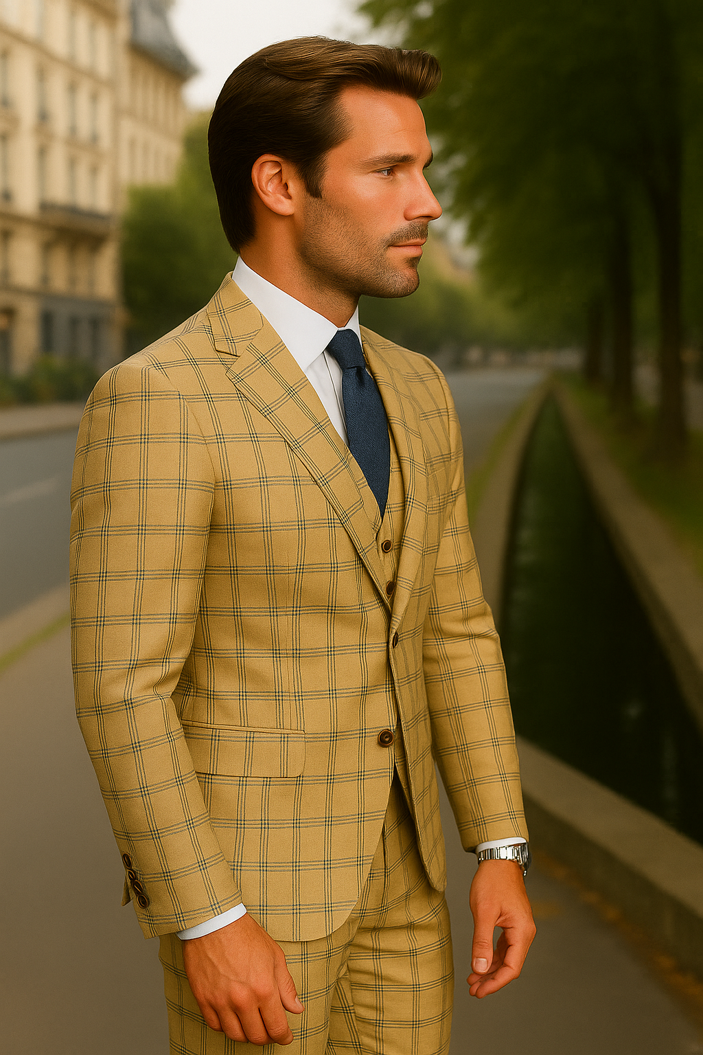 Wool Suit - Italian Made Business Suit by Statement Men's 3 Piece 100% Wool Fashion Suit - Modern Fit