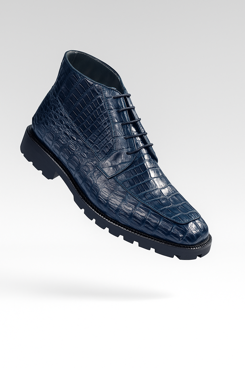 Navy Genuine Caiman Crocodile Belly Ankle Boot by Alligator Warehouse