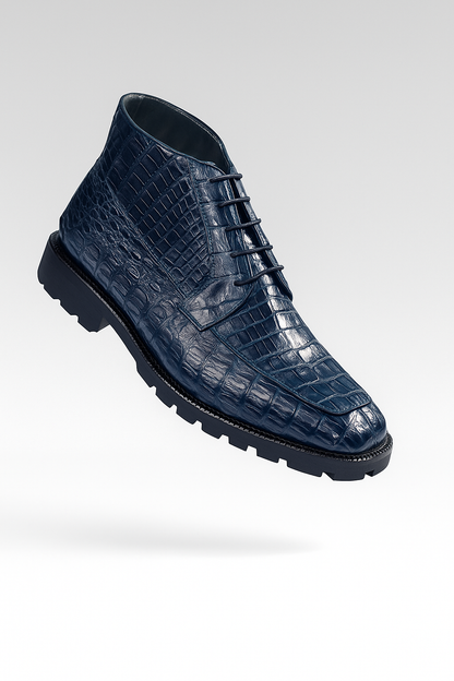 Navy Genuine Caiman Crocodile Belly Ankle Boot by Alligator Warehouse