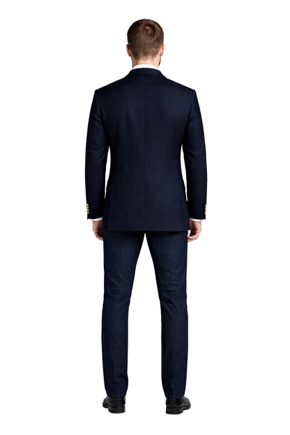 Men's Navy Blue Italian Style Blazer with Brass Buttons Classic Fit