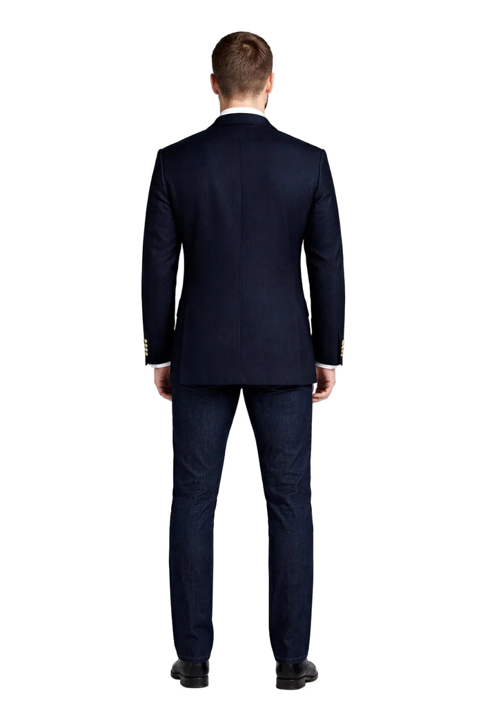 Men's Navy Blue Italian Style Blazer with Brass Buttons Classic Fit