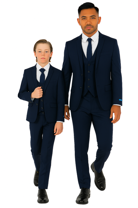 Father and Son Suits -Navy Blue Boys Suit Perry Ellis Vested Boy's Wedding Suit in Navy Blue