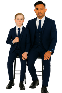 Father and Son Suits -Navy Blue Boys Suit Perry Ellis Vested Boy's Wedding Suit in Navy Blue