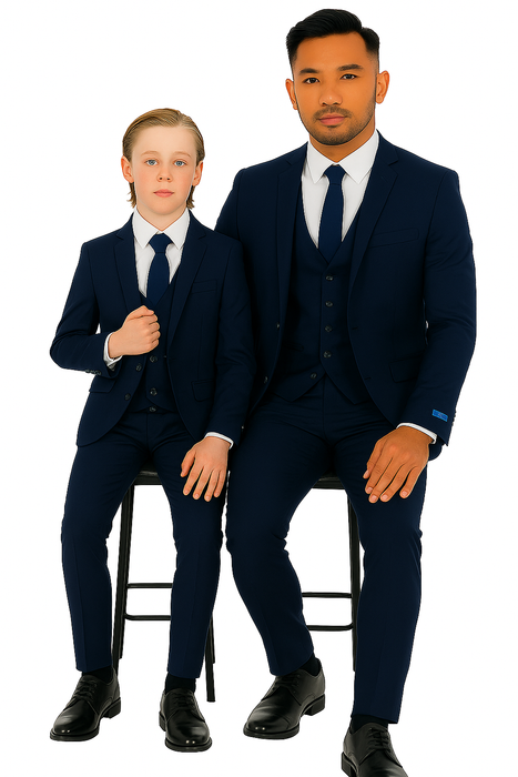 Father and Son Suits -Navy Blue Boys Suit Perry Ellis Vested Boy's Wedding Suit in Navy Blue