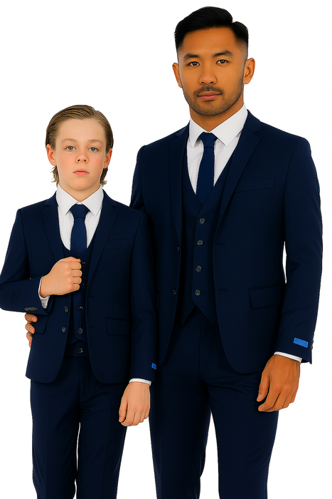 Father and Son Suits -Navy Blue Boys Suit Perry Ellis Vested Boy's Wedding Suit in Navy Blue