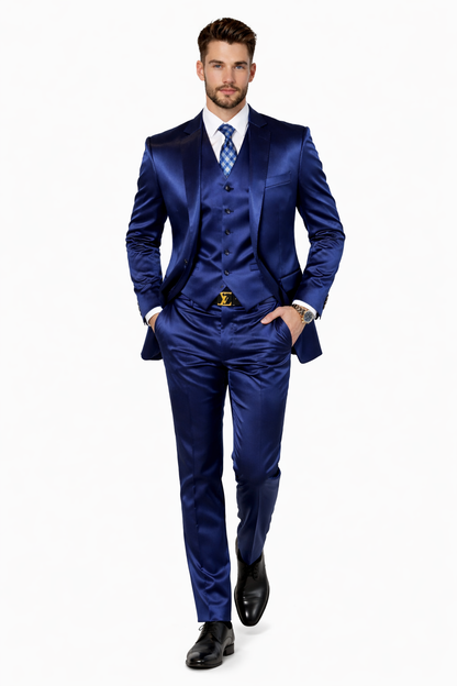Navy Blue Shiny Suit - Flashy Suit