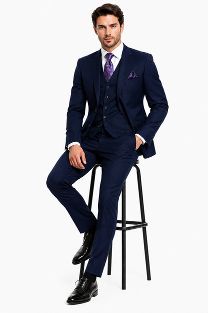 Mens 2 Button  Vested Wool Suit in Eggplant Modern Fit