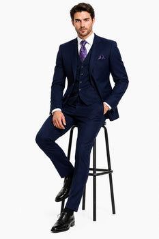 Mens 2 Button Modern Fit Vested Wool Suit in Eggplant