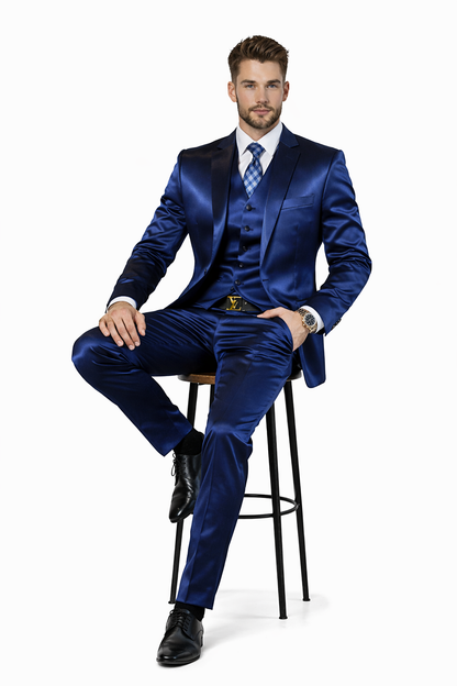 Navy Blue Shiny Suit - Flashy Suit