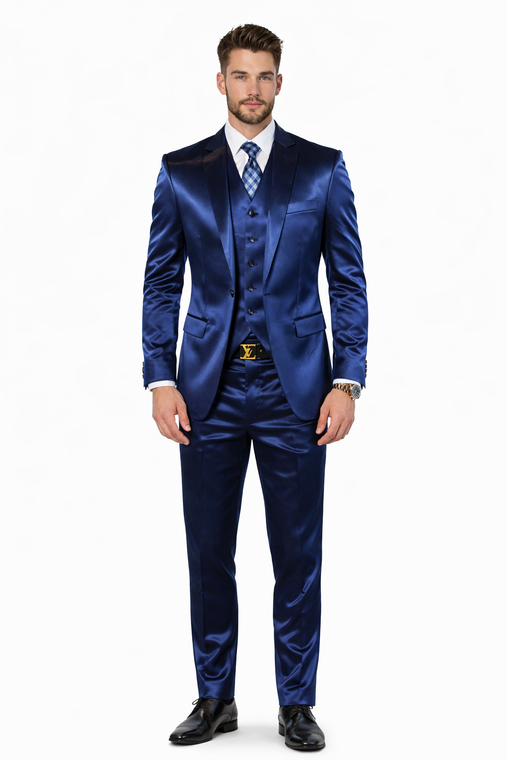 Navy Blue Shiny Suit - Flashy Suit