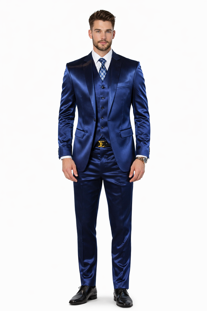 Navy Blue Shiny Suit - Flashy Suit
