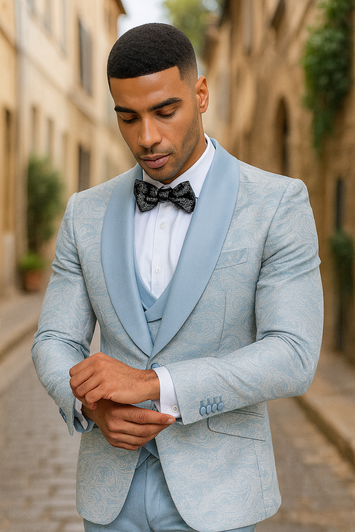 2025 Prom Special Blue Tuxedo Suit w/ Double-Breasted Vest by Tazzio - Image 6