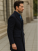 Navy Blue Wool Overcoat – Double Breasted Winter Topcoat for Men