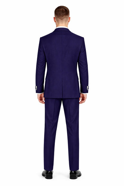Men’s Navy Blue Double Breasted Wool Suit with Signature Buckle Closure Designer Tailored Fit Modern Fit