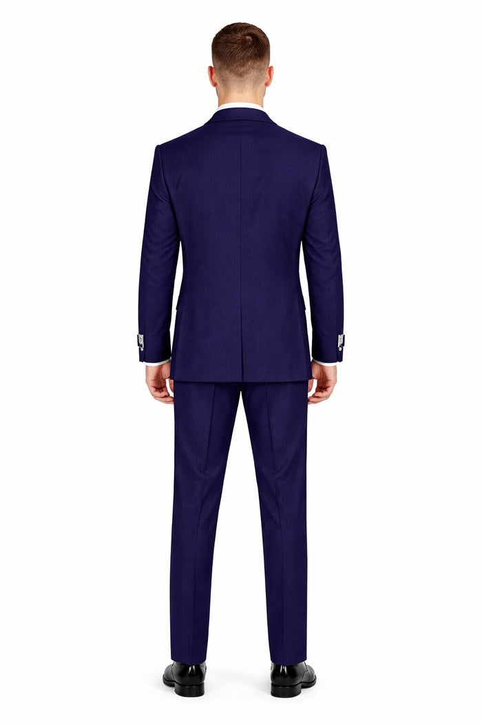 Men’s Navy Blue Double Breasted Wool Suit with Signature Buckle Closure Designer Tailored Fit Modern Fit