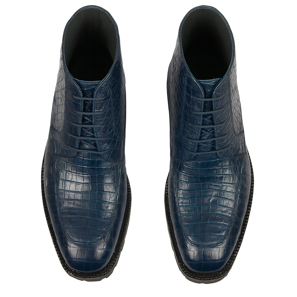 Navy Genuine Caiman Crocodile Belly Ankle Boot by Alligator Warehouse