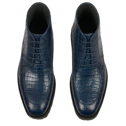 Navy Genuine Caiman Crocodile Belly Ankle Boot by Alligator Warehouse