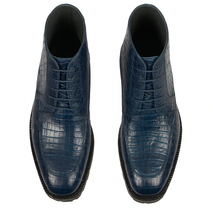 Navy Genuine Caiman Crocodile Belly Ankle Boot by Alligator Warehouse