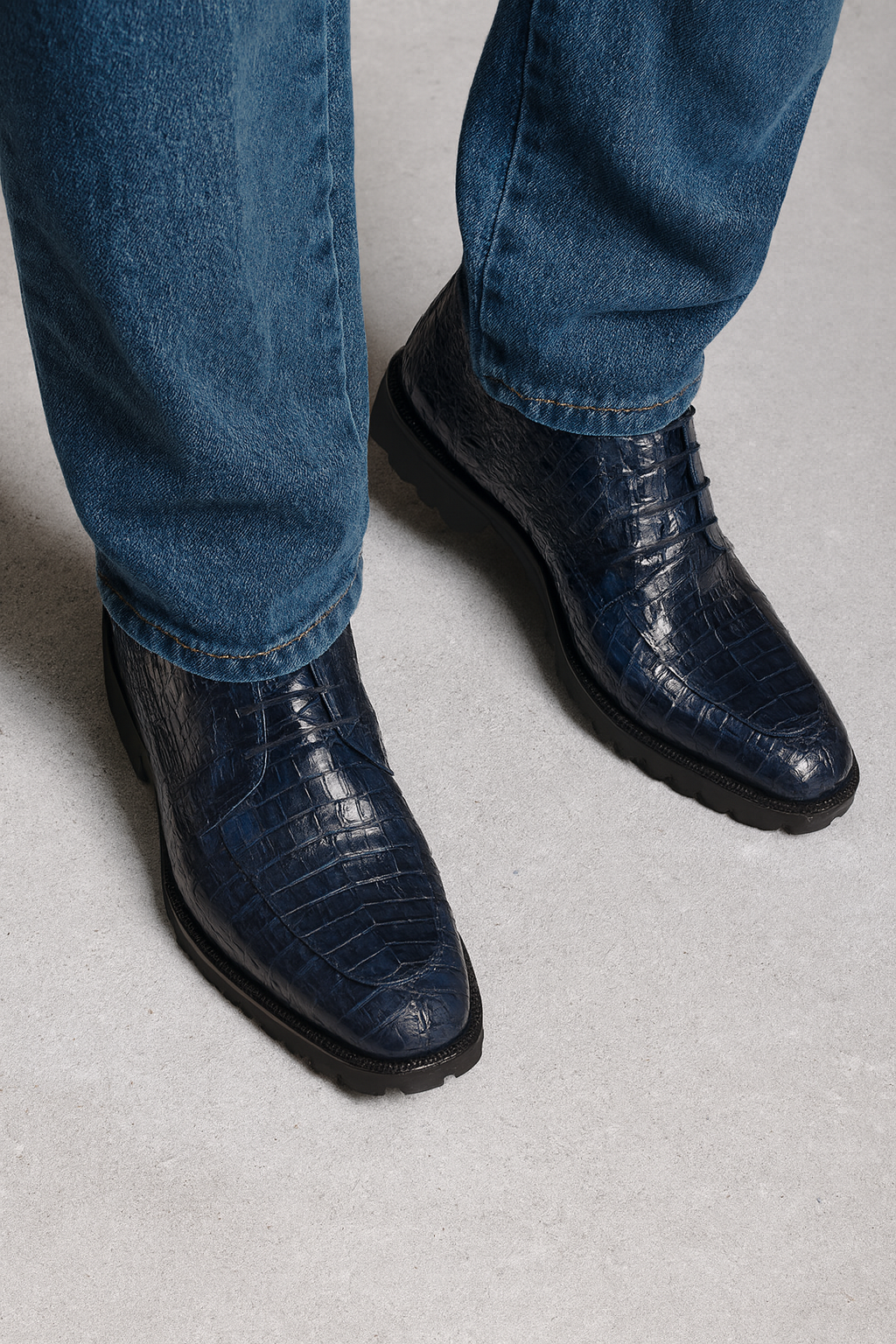 Navy Genuine Caiman Crocodile Belly Ankle Boot by Alligator Warehouse