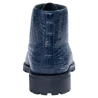 Navy Genuine Caiman Crocodile Belly Ankle Boot by Alligator Warehouse