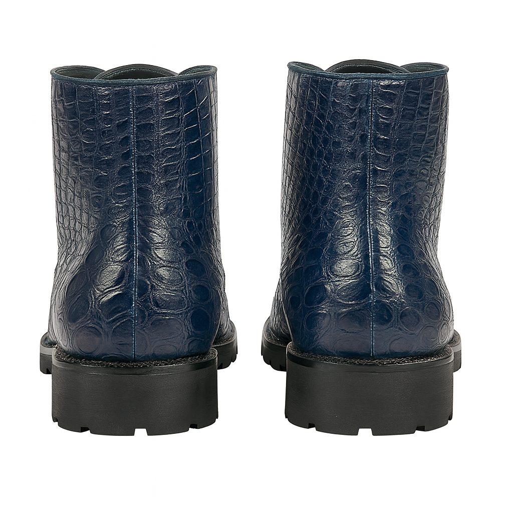 Navy Genuine Caiman Crocodile Belly Ankle Boot by Alligator Warehouse