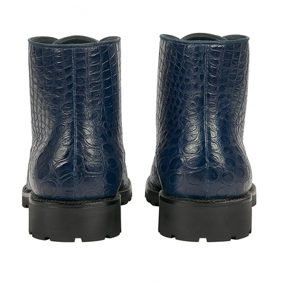 Navy Genuine Caiman Crocodile Belly Ankle Boot by Alligator Warehouse