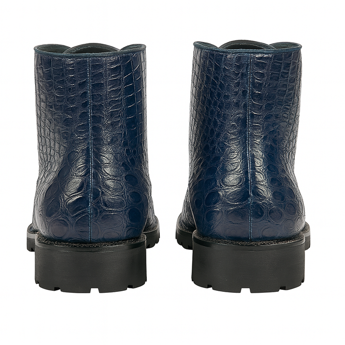 Navy Genuine Caiman Crocodile Belly Ankle Boot by Alligator Warehouse