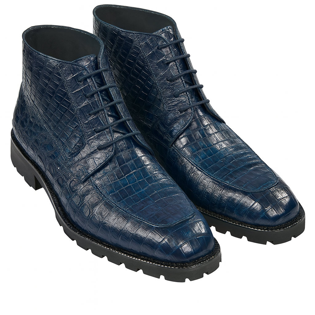 Navy Genuine Caiman Crocodile Belly Ankle Boot by Alligator Warehouse