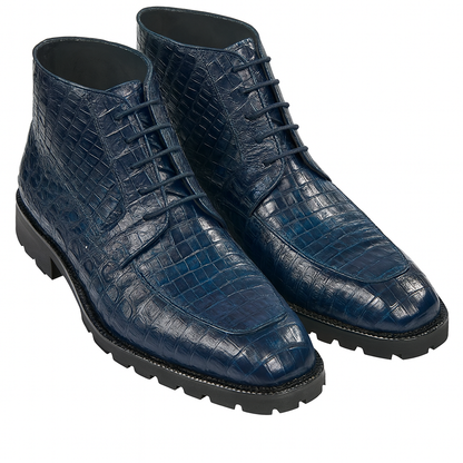 Navy Genuine Caiman Crocodile Belly Ankle Boot by Alligator Warehouse