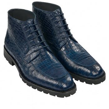 Navy Genuine Caiman Crocodile Belly Ankle Boot by Alligator Warehouse