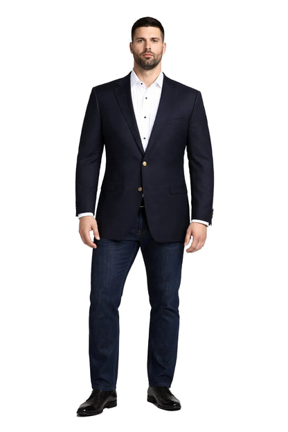 Men's Navy Blue Italian Style Blazer with Brass Buttons Classic Fit