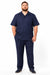 Men's Dark Navy 100% Linen Short Sleeve Plain Casual Casual Two Piece Mens Walking Outfit For Sale Pant Sets Suit With Pleated Pant - Mens Linen Suit