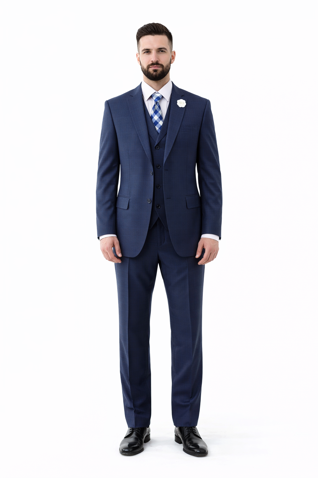 Navy Men's 2 Button Suit With Notch Collar Vest