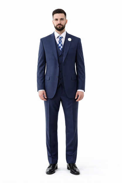 Navy Men's 2 Button Suit With Notch Collar Vest