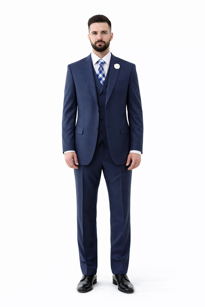 Navy Men's 2 Button Suit With Notch Collar Vest