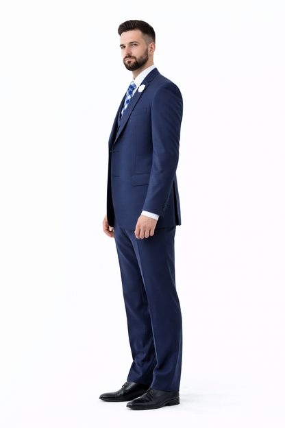 Navy Men's 2 Button Suit With Notch Collar Vest