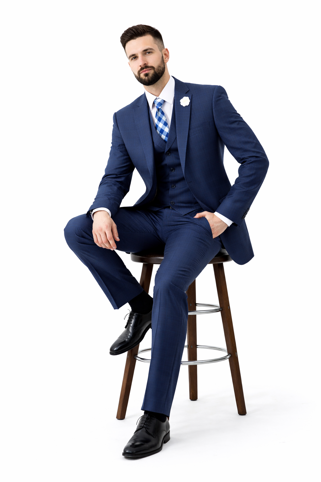 Navy Men's 2 Button Suit With Notch Collar Vest