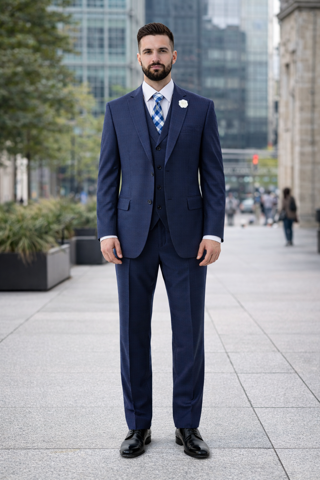 Navy Men's 2 Button Suit With Notch Collar Vest