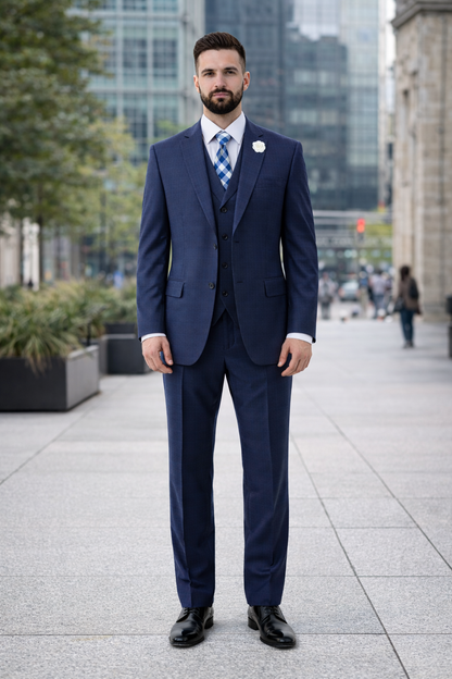 Navy Men's 2 Button Suit With Notch Collar Vest