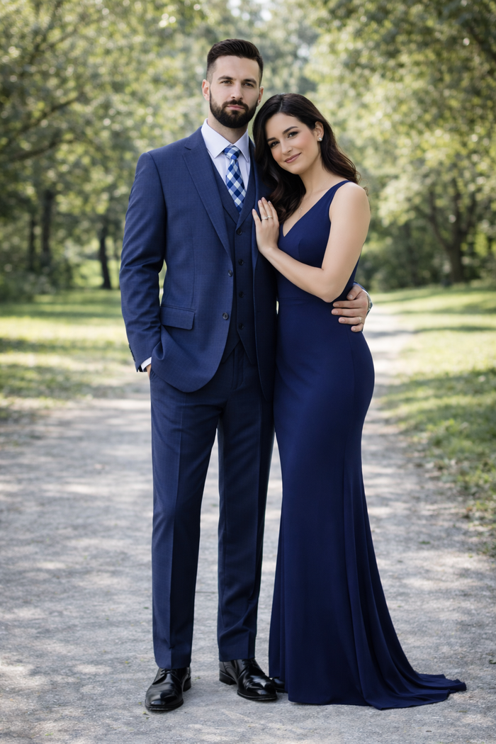 Navy Men's 2 Button Suit With Notch Collar Vest