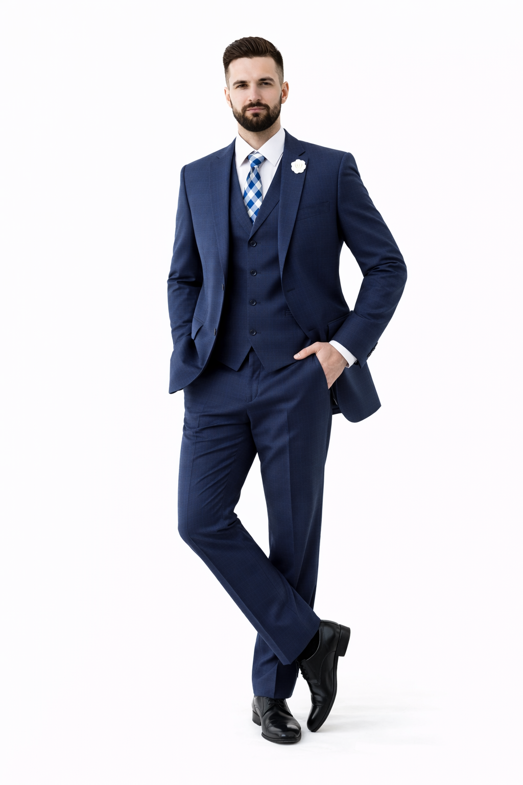 Navy Men's 2 Button Suit With Notch Collar Vest