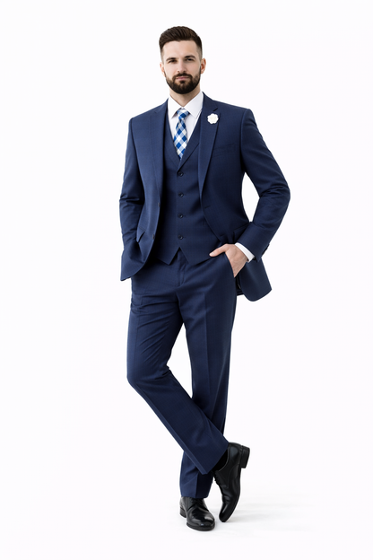 Navy Men's 2 Button Suit With Notch Collar Vest