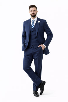Navy Men's 2 Button Suit With Notch Collar Vest