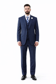 Navy Men's 2 Button Suit With Notch Collar Vest